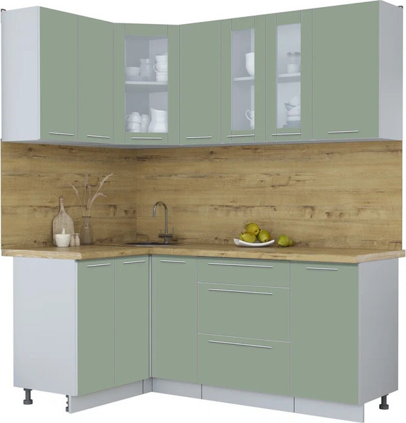 Изображение товара Кухонный гарнитур Интерлиния Мила Пластик 1.2x1.9 (полынь/полынь/дуб бунратти)