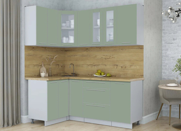 Изображение товара Кухонный гарнитур Интерлиния Мила Пластик 1.2x1.9 (полынь/полынь/дуб бунратти)