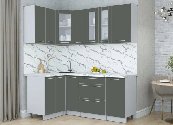 Изображение товара Кухонный гарнитур Интерлиния Мила Пластик 1.2x1.9 (шторм/шторм/белый гранит)
