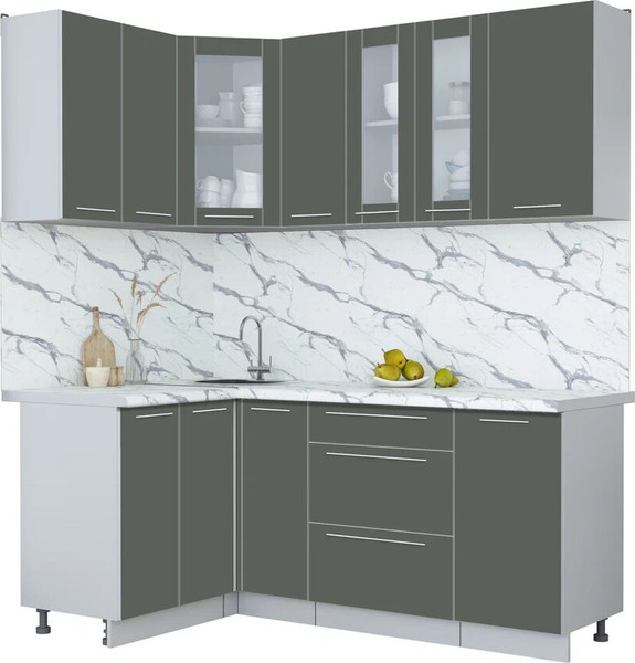 Изображение товара Кухонный гарнитур Интерлиния Мила Пластик 1.2x1.9 (шторм/шторм/белый гранит)
