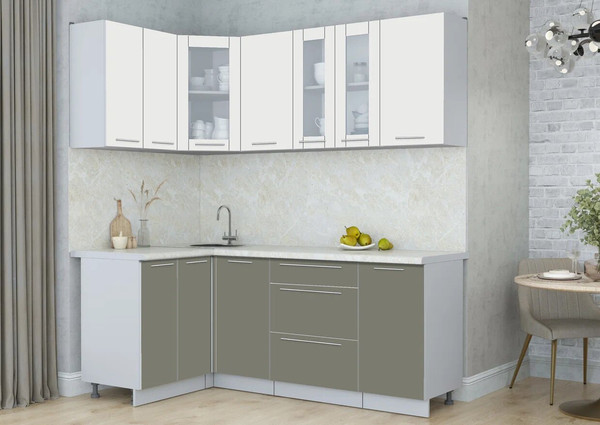 Изображение товара Кухонный гарнитур Интерлиния Мила Пластик 1.2x2.0 (зефирный/кварцевый/опал светлый)