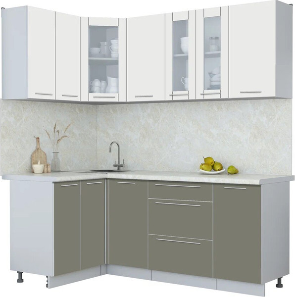 Изображение товара Кухонный гарнитур Интерлиния Мила Пластик 1.2x2.0 (зефирный/кварцевый/опал светлый)