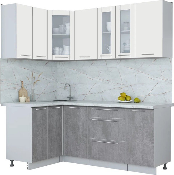 Изображение товара Кухонный гарнитур Интерлиния Мила Пластик 1.2x2.0 (зефирный/оксид темный/серый каспий)