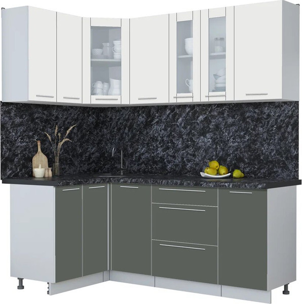 Изображение товара Кухонный гарнитур Интерлиния Мила Пластик 1.2х2.0 (зефирный/шторм/кастилло темный)