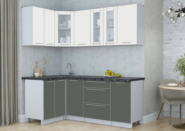 Изображение товара Кухонный гарнитур Интерлиния Мила Пластик 1.2х2.0 (зефирный/шторм/кастилло темный)