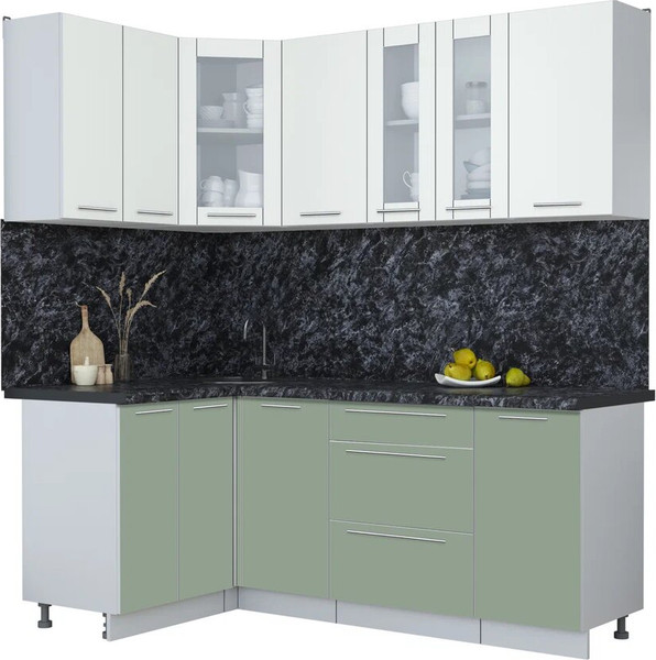 Изображение товара Кухонный гарнитур Интерлиния Мила Пластик 1.2x2.0 (зефирный/полынь/кастилло темный)