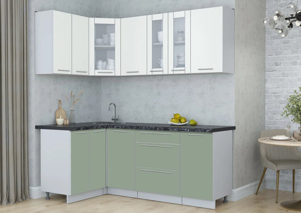 Изображение товара Кухонный гарнитур Интерлиния Мила Пластик 1.2x2.0 (зефирный/полынь/кастилло темный)