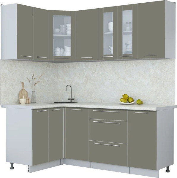 Изображение товара Кухонный гарнитур Интерлиния Мила Пластик 1.2x2.0 (кварцевый/кварцевый/опал светлый)