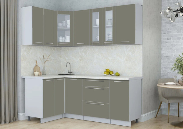 Изображение товара Кухонный гарнитур Интерлиния Мила Пластик 1.2x2.0 (кварцевый/кварцевый/опал светлый)