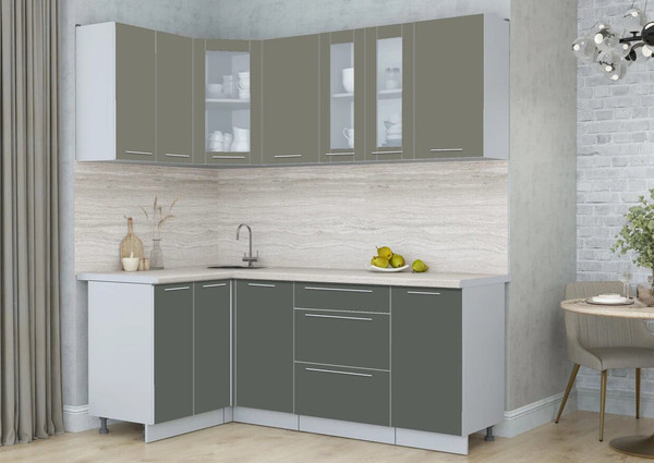 Изображение товара Кухонный гарнитур Интерлиния Мила Пластик 1.2x2.0 (кварцевый/шторм/травертин серый)