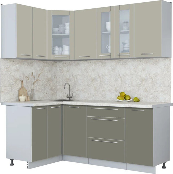 Изображение товара Кухонный гарнитур Интерлиния Мила Пластик 1.2x2.0 (латте/кварцевый/опал светлый)