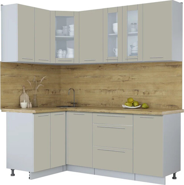 Изображение товара Кухонный гарнитур Интерлиния Мила Пластик 1.2x2.0 (латте/латте/дуб бунратти)