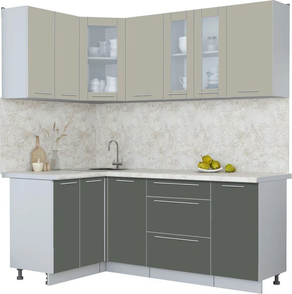 Изображение товара Кухонный гарнитур Интерлиния Мила Пластик 1.2x2.0 (латте/шторм/опал светлый)