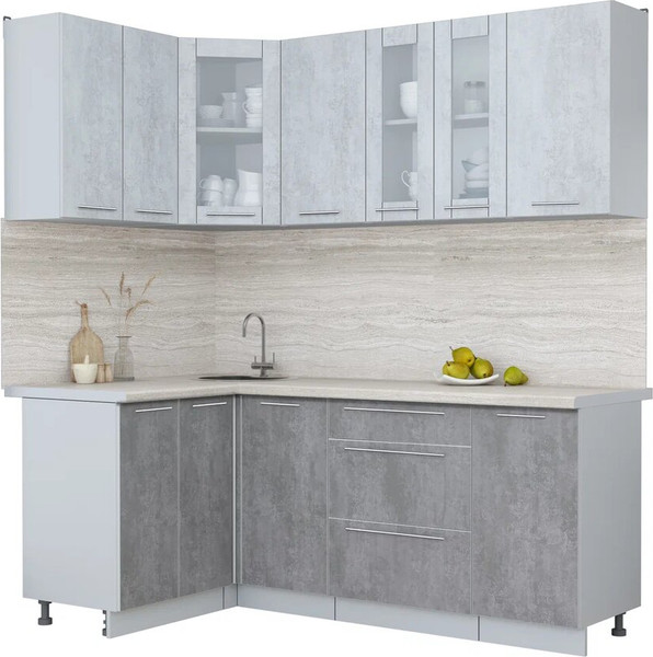 Изображение товара Кухонный гарнитур Интерлиния Мила Пластик 1.2x2.0 (оксид светлый/оксид темный/травертин серый)