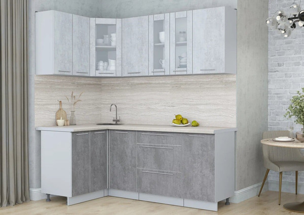 Изображение товара Кухонный гарнитур Интерлиния Мила Пластик 1.2x2.0 (оксид светлый/оксид темный/травертин серый)