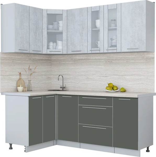 Изображение товара Кухонный гарнитур Интерлиния Мила Пластик 1.2x2.0 (оксид светлый/шторм/травертин серый)