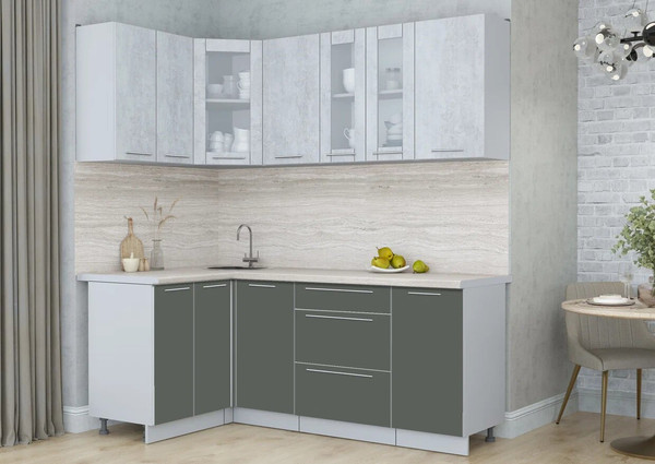 Изображение товара Кухонный гарнитур Интерлиния Мила Пластик 1.2x2.0 (оксид светлый/шторм/травертин серый)