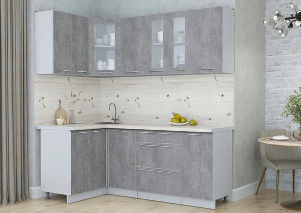 Изображение товара Кухонный гарнитур Интерлиния Мила Пластик 1.2x2.0 (оксид темный/оксид темный/бискайская сосна)