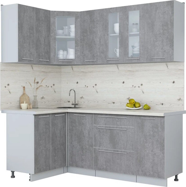 Изображение товара Кухонный гарнитур Интерлиния Мила Пластик 1.2x2.0 (оксид темный/оксид темный/бискайская сосна)