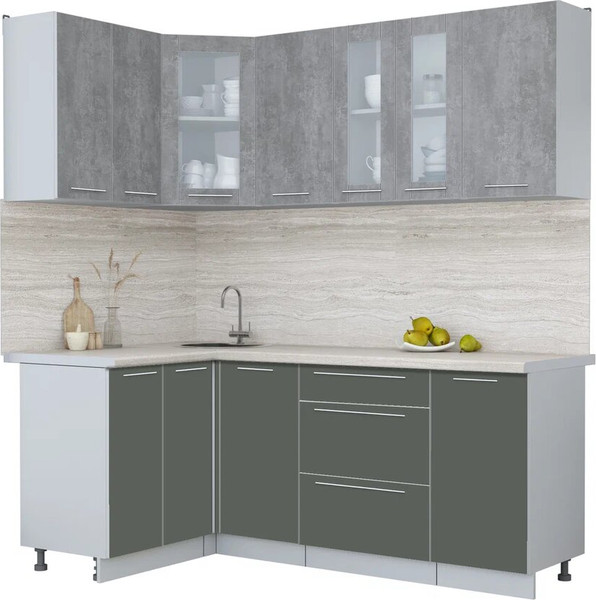 Изображение товара Кухонный гарнитур Интерлиния Мила Пластик 1.2x2.0 (оксид темный/шторм/травертин серый)