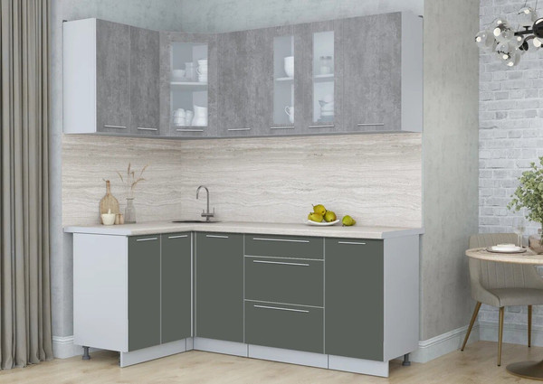 Изображение товара Кухонный гарнитур Интерлиния Мила Пластик 1.2x2.0 (оксид темный/шторм/травертин серый)