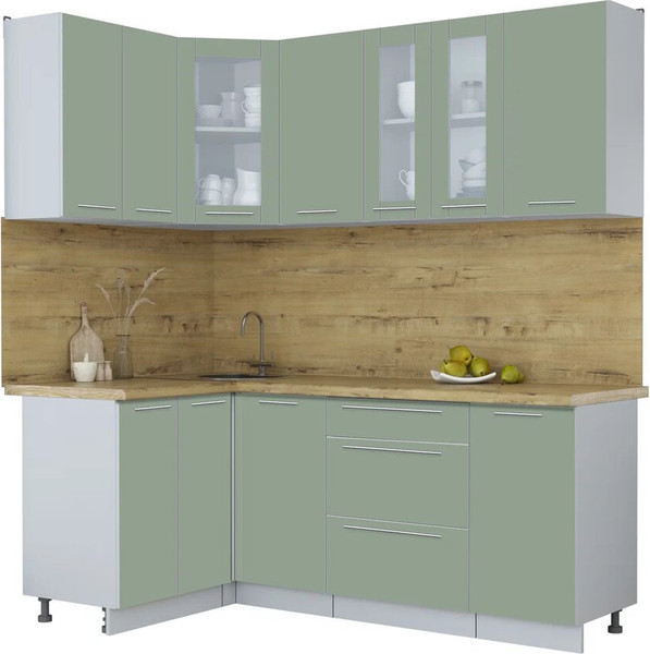 Изображение товара Кухонный гарнитур Интерлиния Мила Пластик 1.2x2.0 (полынь/полынь/дуб бунратти)