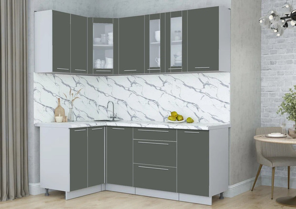Изображение товара Кухонный гарнитур Интерлиния Мила Пластик 1.2x2.0 (шторм/шторм/белый гранит)
