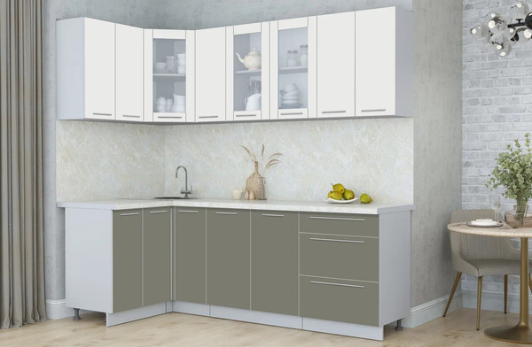 Изображение товара Кухонный гарнитур Интерлиния Мила Пластик 1.2x2.3 (зефирный/кварцевый/опал светлый)