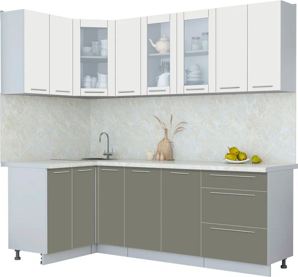 Изображение товара Кухонный гарнитур Интерлиния Мила Пластик 1.2x2.3 (зефирный/кварцевый/опал светлый)