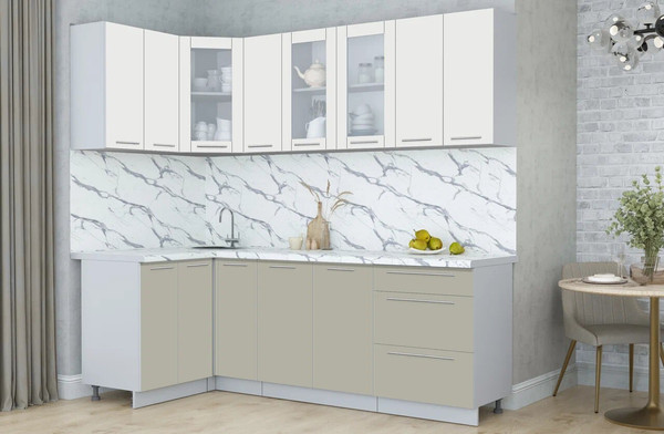 Изображение товара Кухонный гарнитур Интерлиния Мила Пластик 1.2x2.3 (зефирный/латте/белый гранит)