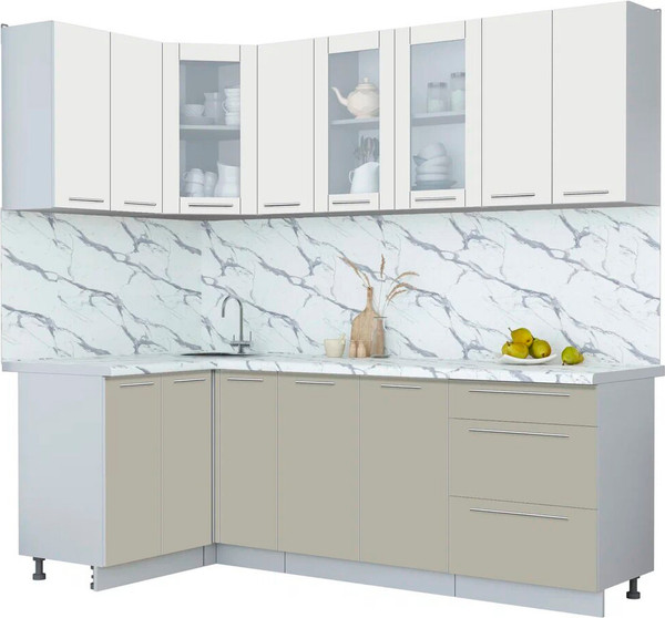 Изображение товара Кухонный гарнитур Интерлиния Мила Пластик 1.2x2.3 (зефирный/латте/белый гранит)