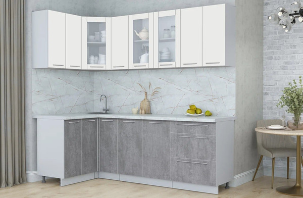 Изображение товара Кухонный гарнитур Интерлиния Мила Пластик 1.2x2.3 (зефирный/оксид темный/серый каспий)