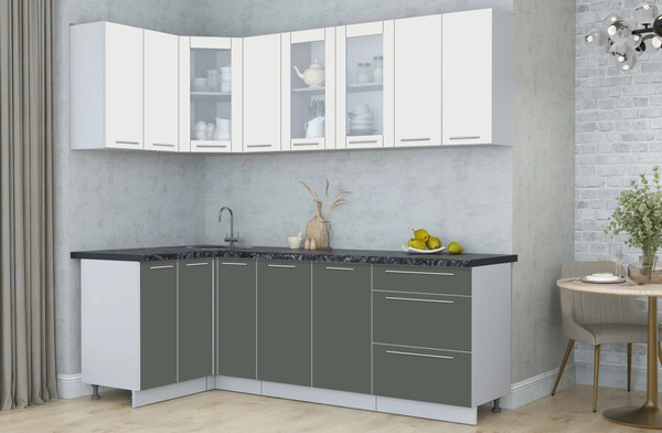 Изображение товара Кухонный гарнитур Интерлиния Мила Пластик 1.2x2.3 (зефирный/шторм/кастилло темный)