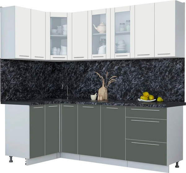 Изображение товара Кухонный гарнитур Интерлиния Мила Пластик 1.2x2.3 (зефирный/шторм/кастилло темный)