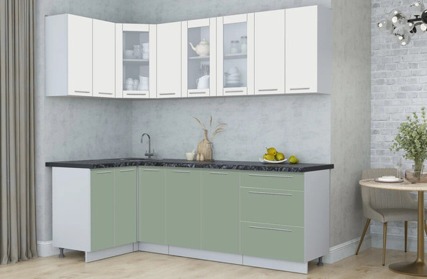 Изображение товара Кухонный гарнитур Интерлиния Мила Пластик 1.2x2.3 (зефирный/полынь/кастилло темный)