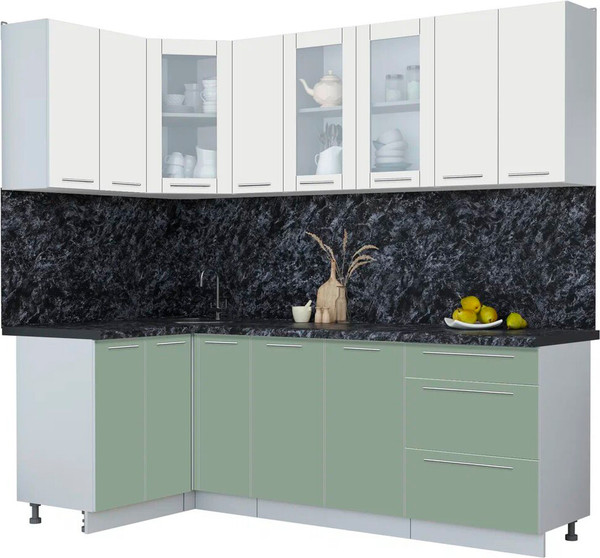 Изображение товара Кухонный гарнитур Интерлиния Мила Пластик 1.2x2.3 (зефирный/полынь/кастилло темный)