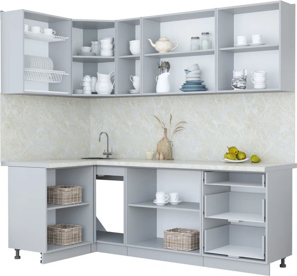 Изображение товара Кухонный гарнитур Интерлиния Мила Пластик 1.2x2.3 (кварцевый/кварцевый/опал светлый)