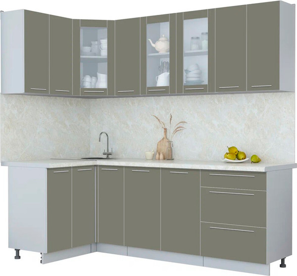 Изображение товара Кухонный гарнитур Интерлиния Мила Пластик 1.2x2.3 (кварцевый/кварцевый/опал светлый)