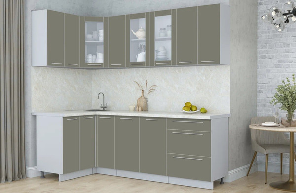 Изображение товара Кухонный гарнитур Интерлиния Мила Пластик 1.2x2.3 (кварцевый/кварцевый/опал светлый)