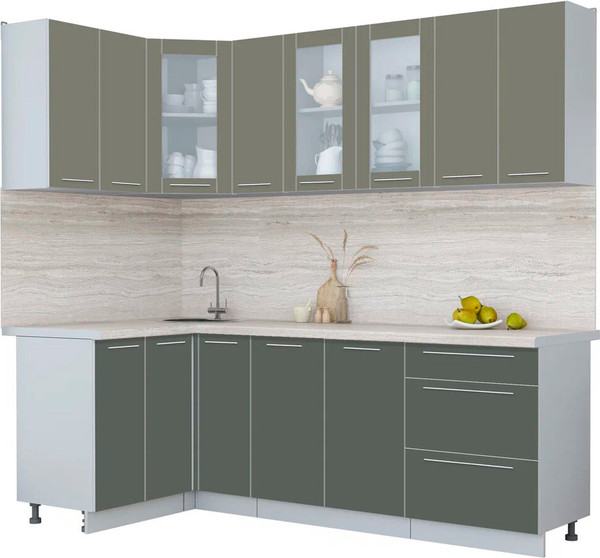 Изображение товара Кухонный гарнитур Интерлиния Мила Пластик 1.2x2.3 (кварцевый/шторм/травертин серый)
