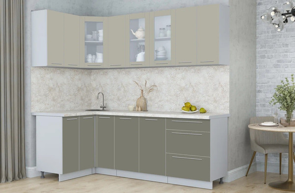 Изображение товара Кухонный гарнитур Интерлиния Мила Пластик 1.2x2.3 (латте/кварцевый/опал светлый)