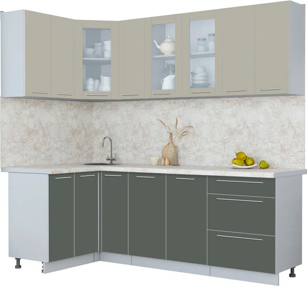 Изображение товара Кухонный гарнитур Интерлиния Мила Пластик 1.2x2.3 (латте/шторм/опал светлый)