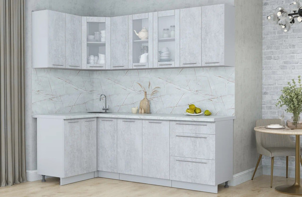 Изображение товара Кухонный гарнитур Интерлиния Мила Пластик 1.2x2.3 (оксид светлый/оксид светлый/серый каспий)