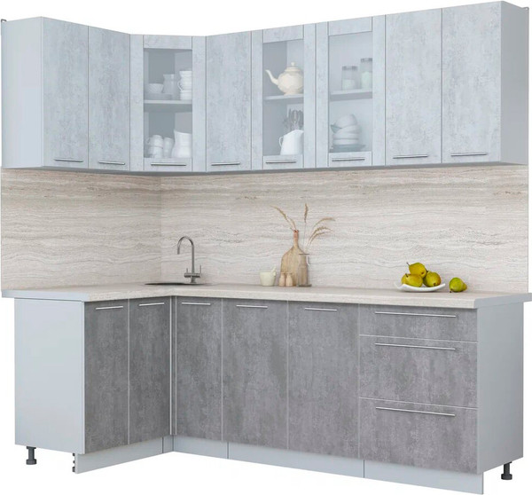 Изображение товара Кухонный гарнитур Интерлиния Мила Пластик 1.2x2.3 (оксид светлый/оксид темный/травертин серый)