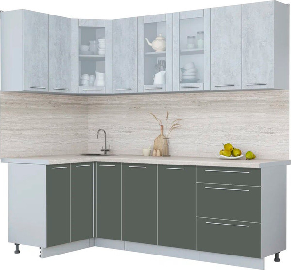 Изображение товара Кухонный гарнитур Интерлиния Мила Пластик 1.2x2.3 (оксид светлый/шторм/травертин серый)
