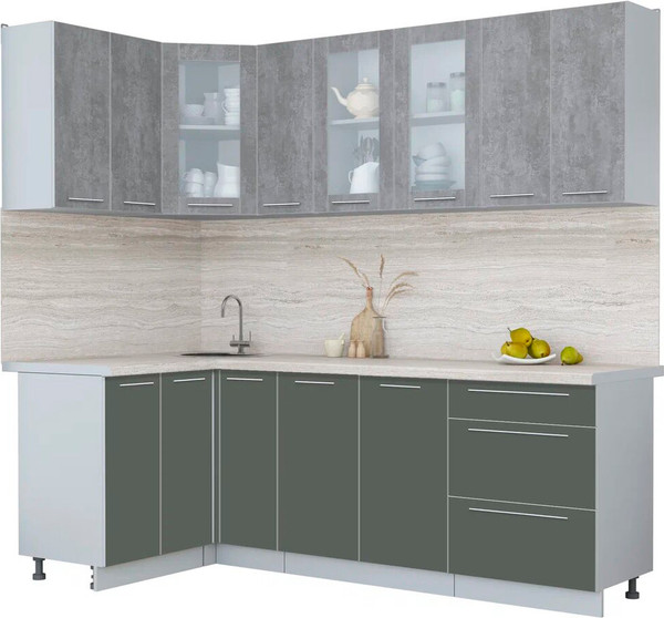 Изображение товара Кухонный гарнитур Интерлиния Мила Пластик 1.2x2.3 (оксид темный/шторм/травертин серый)