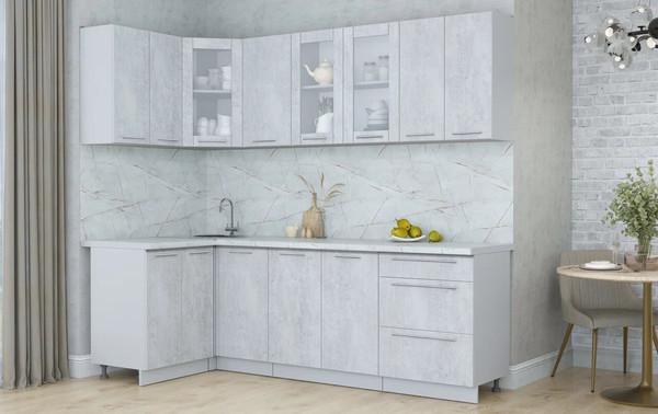 Изображение товара Кухонный гарнитур Интерлиния Мила Пластик 1.2x2.4 (оксид светлый/оксид светлый/серый каспий)