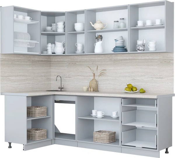 Изображение товара Кухонный гарнитур Интерлиния Мила Пластик 1.2x2.4 (оксид светлый/оксид светлый/серый каспий)