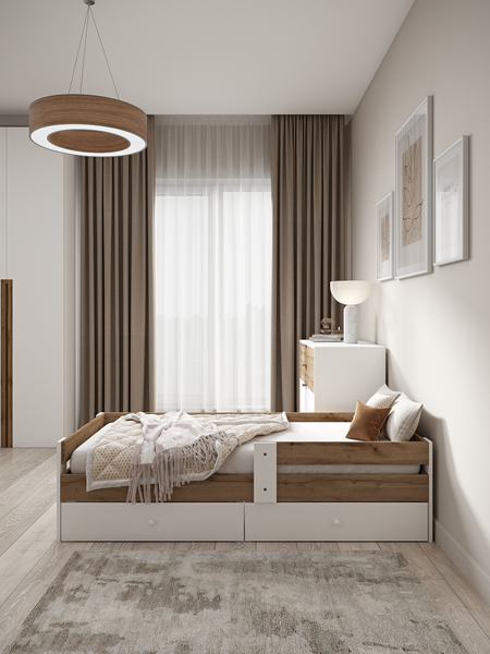 Изображение товара Кровать-тахта детская EcoWood Барселона-2 с ящиками 70х140 / ECO.001.00053.70-140.376WML/101SE