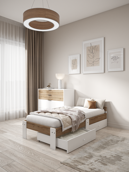 Изображение товара Односпальная кровать EcoWood Екта-2 с ящиками 80х200 / ECO.001.00059.80-200.376WML/101SE